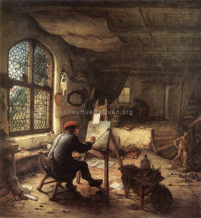 The Painter in His Studio - 阿德里安·扬斯·范·奥斯塔德